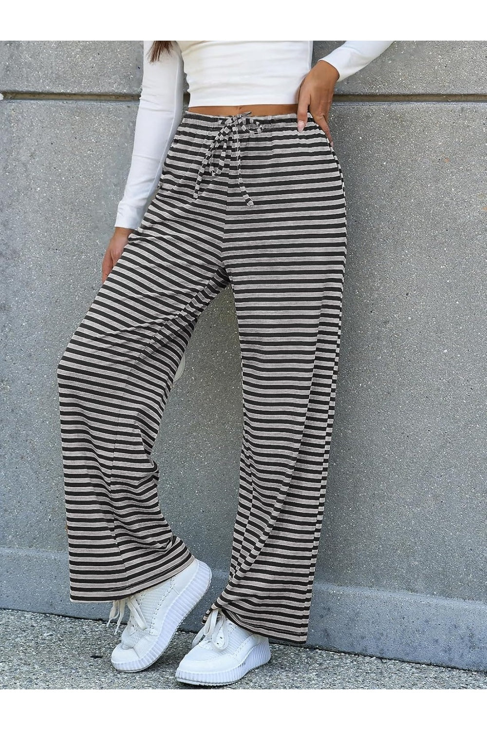 Lovelet Striped Wide Leg Pants - Pants - FITGGINS