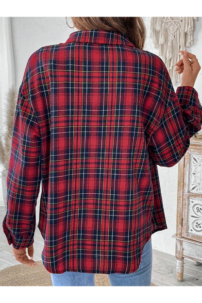 Perfee Plaid Button Up Long Sleeve Shirt - Shirts - FITGGINS