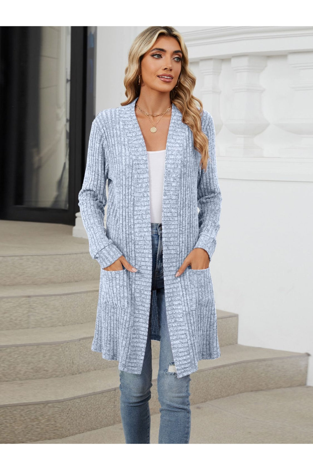 Open Front Long Sleeve Cardigan - Cardigans - FITGGINS