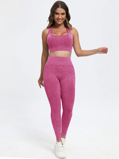 Scoop Neck Wide Strap Top and Pants Active Set Deep Rose Fitggins