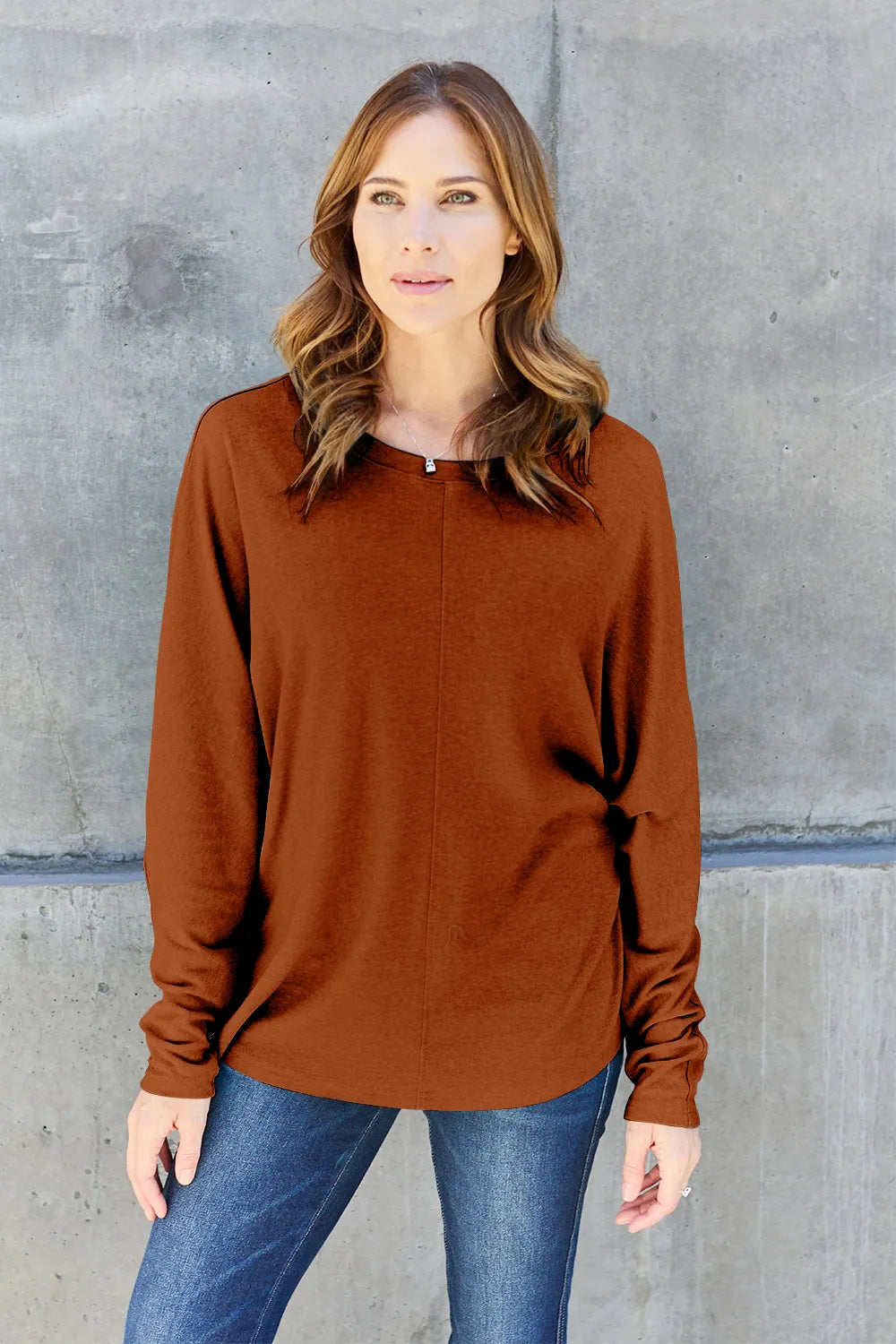 Double Take Full Size Round Neck Long Sleeve T-Shirt Fitggins