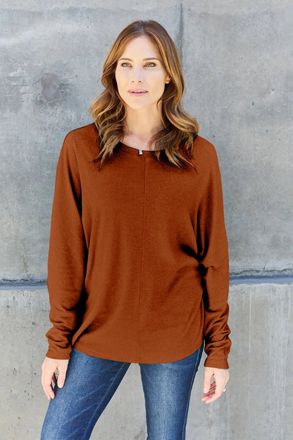 Double Take Full Size Round Neck Long Sleeve T-Shirt Fitggins