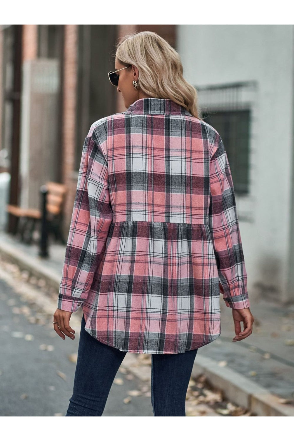 Plaid Button Up Dropped Shoulder Shirt - Shirts - FITGGINS