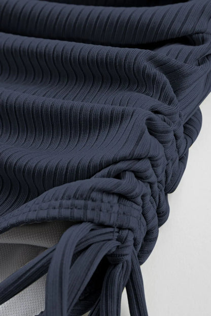 Ribbed Drawstring Sides Cutout One Piece Swimsuit Fitggins