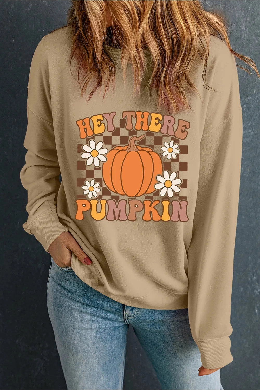 Pumpkin Graphic Long Sleeve Sweatshirt - Sweatshirts & Hoodies - FITGGINS