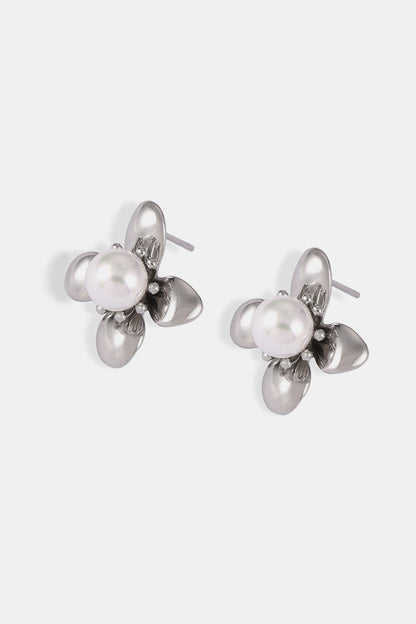 Synthetic Pearl Titanium Steel Flower Earrings - Earrings - FITGGINS