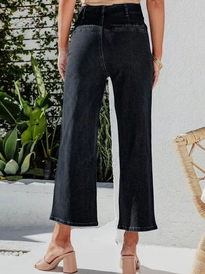 Button Fly Cropped Jeans with Pockets Fitggins