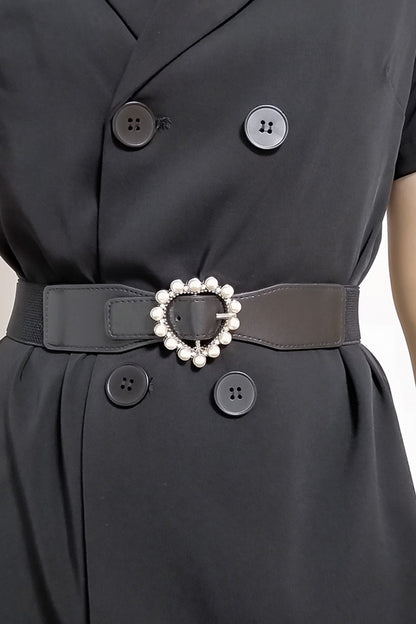 Pearl Heart Buckle Elastic Belt - Belt - FITGGINS