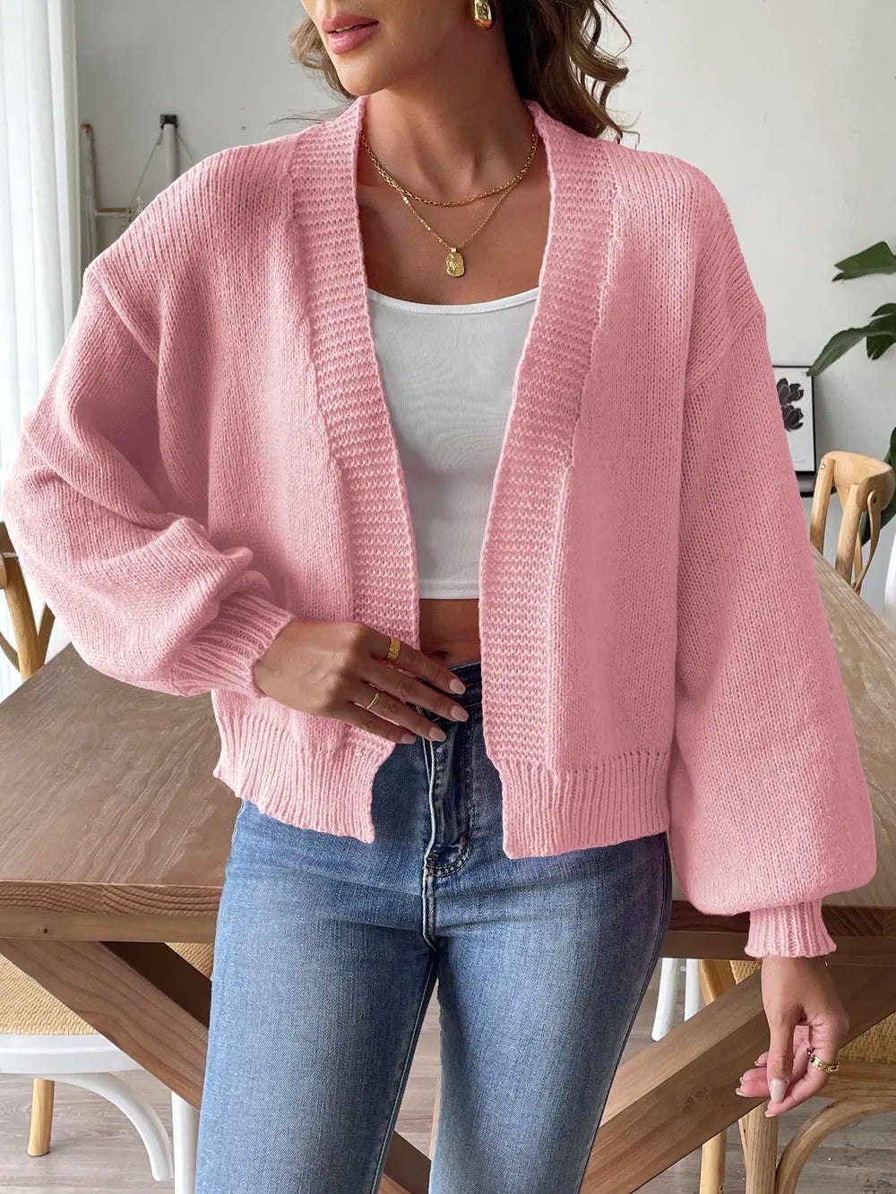 Open Front Long Sleeve Cardigan Dusty Pink Fitggins