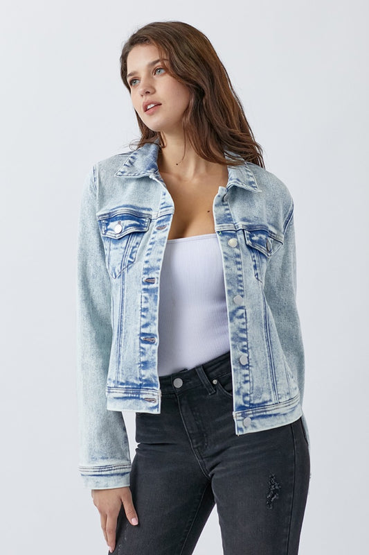 RISEN Button Up Washed Denim Jacket - Denim Jackets - FITGGINS