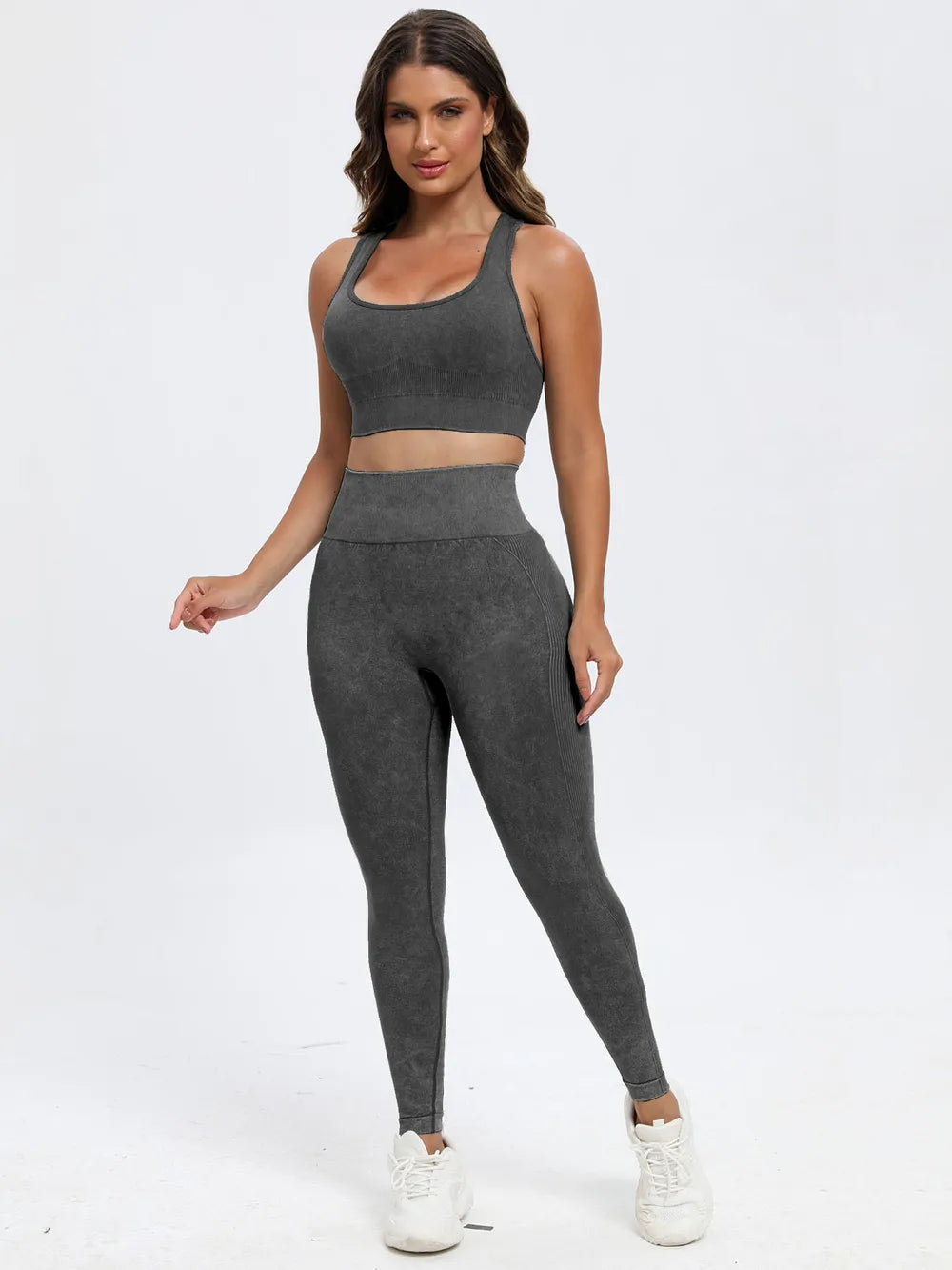 Scoop Neck Wide Strap Top and Pants Active Set Dark Gray Fitggins