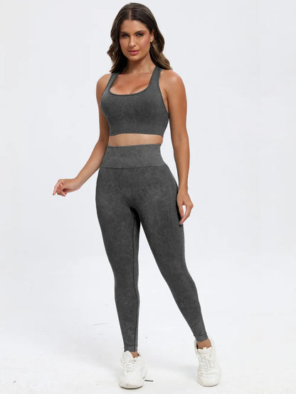 Scoop Neck Wide Strap Top and Pants Active Set Dark Gray Fitggins