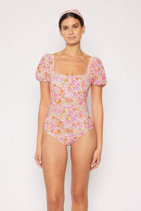 Marina West Swim Floral Puff Sleeve One-Piece - Swimwear One-Pieces - FITGGINS