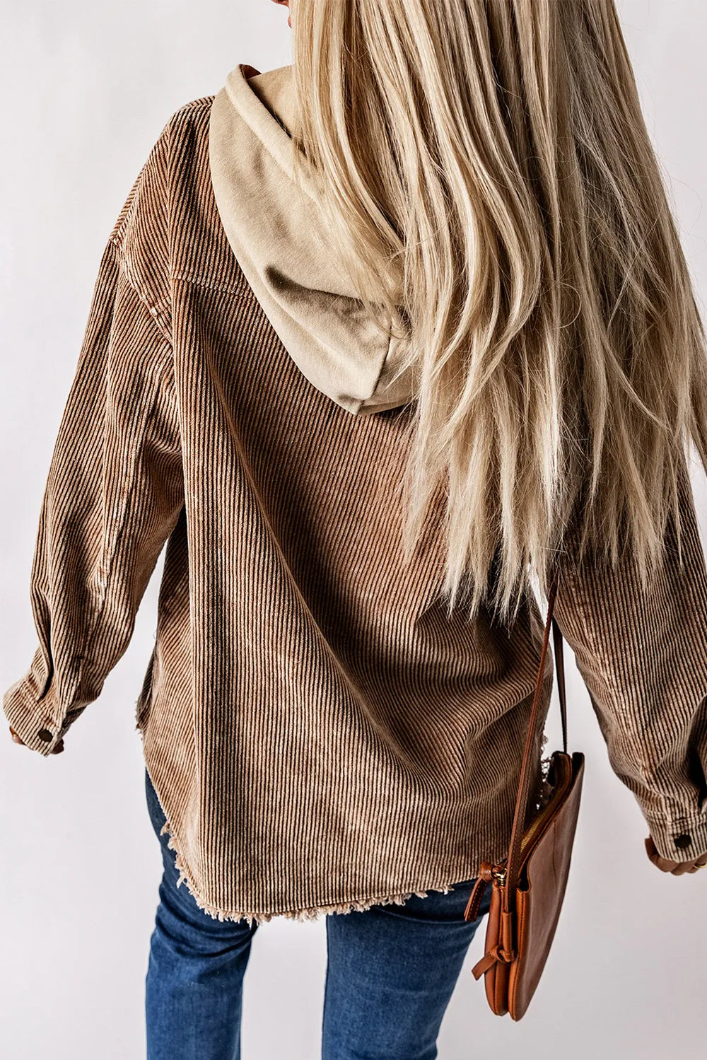 Snap Front Hooded Corduroy Shacket Fitggins