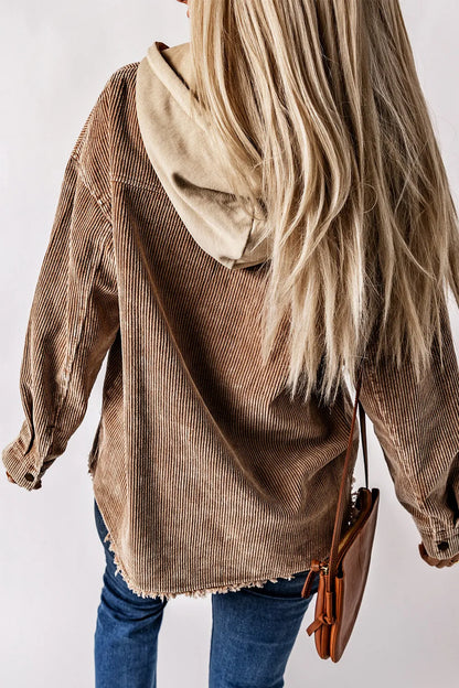 Snap Front Hooded Corduroy Shacket Fitggins