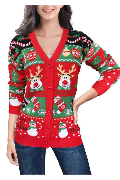 Reindeer Button Up Long Sleeve Cardigan - Cardigans - FITGGINS