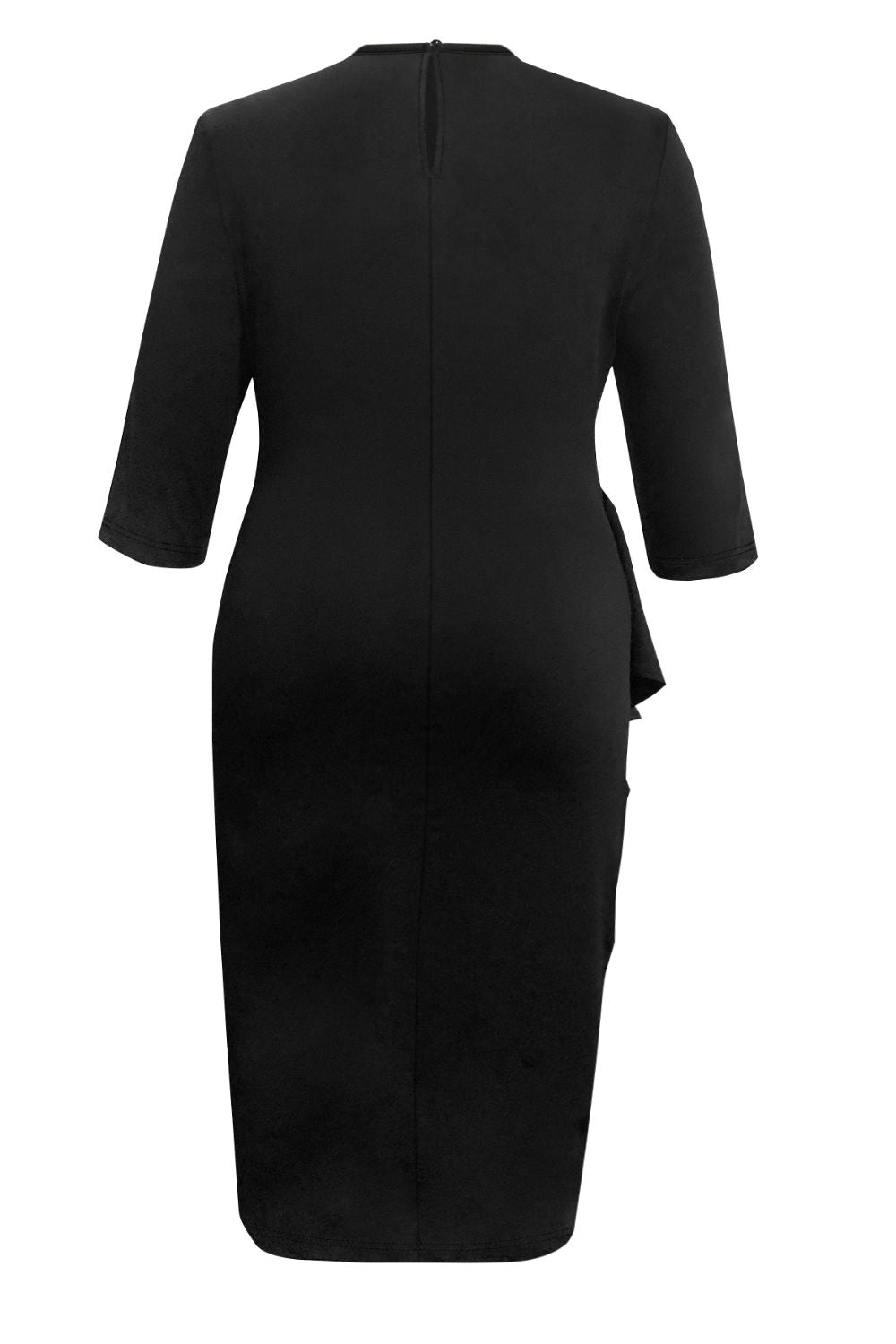 Plus Size Ruffle Trim Round Neck Long Sleeve Dress - - FITGGINS