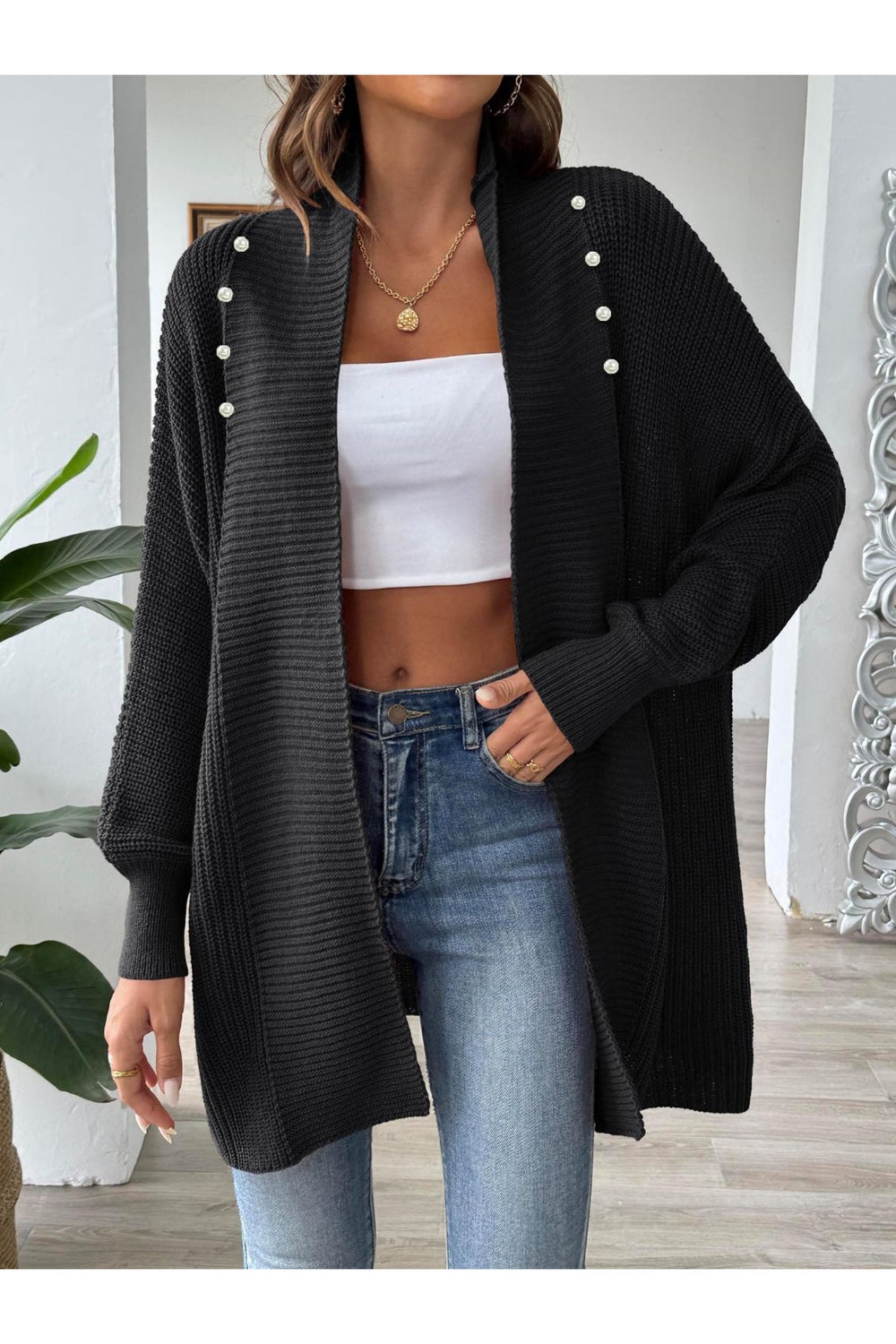 Open Front Long Sleeve Cardigan - Cardigans - FITGGINS