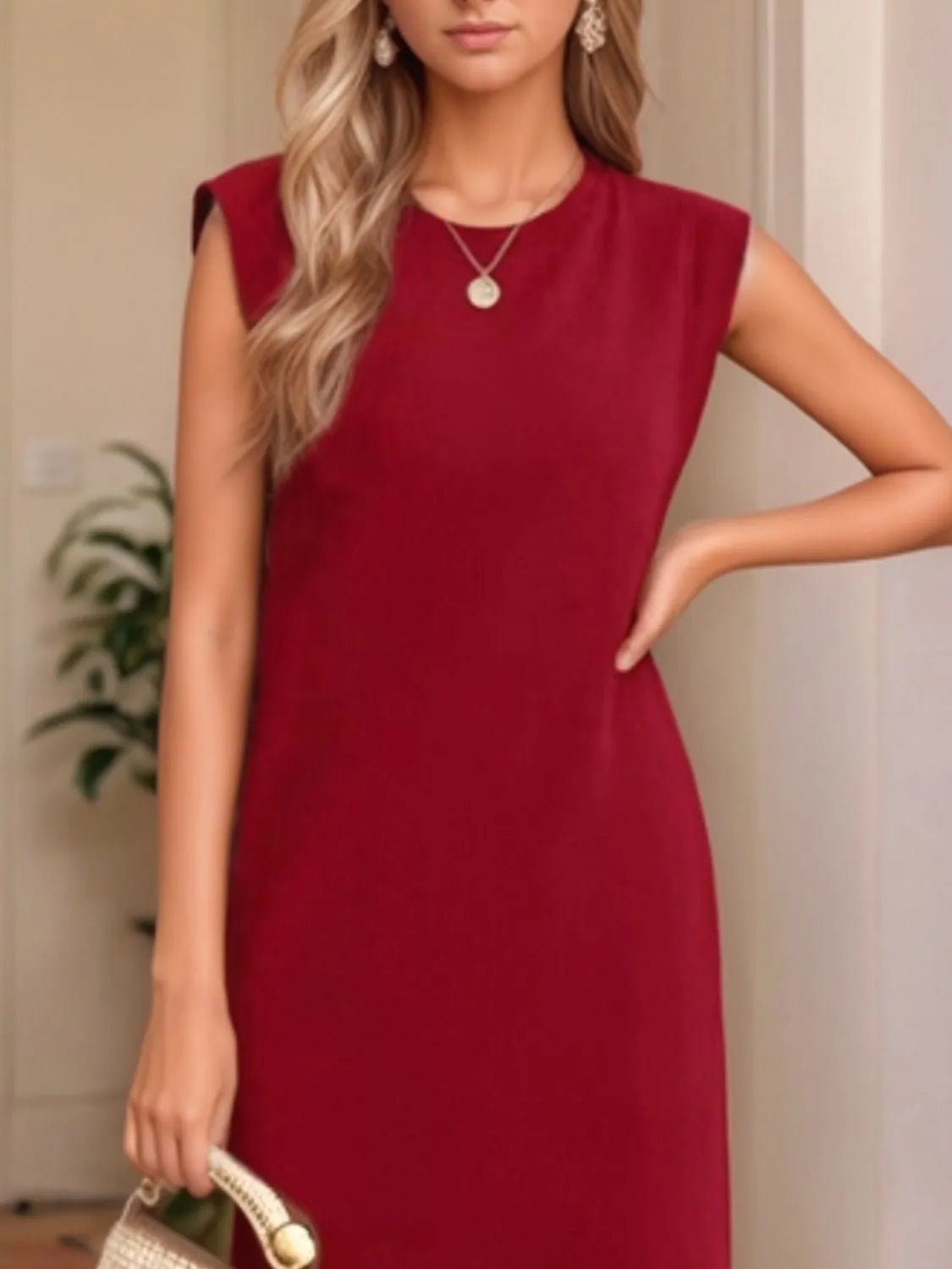 Full Size Slit Round Neck Sleeveless Maxi Tank Dress Plus Size Fitggins