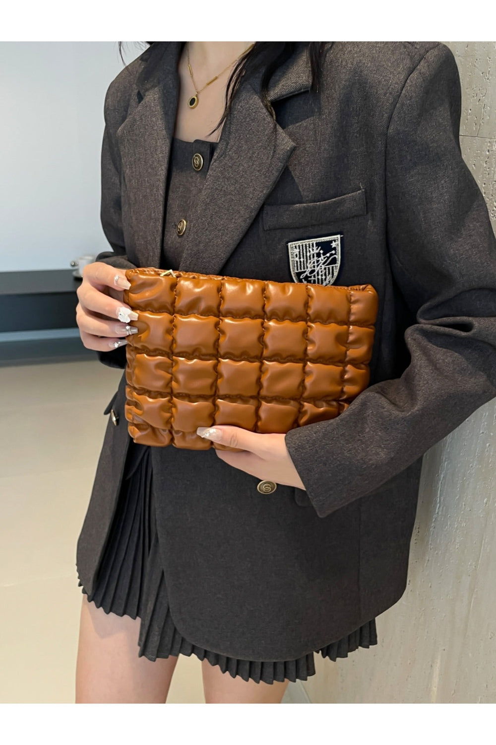 Quilted Plaid Clutch with Zipper - Handbag - FITGGINS