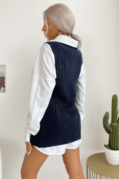 Slit Hem Sweater Vest Dress - Sweater Dresses - FITGGINS