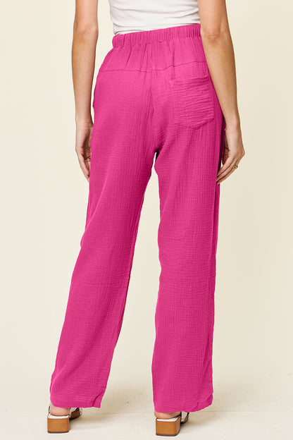 Double Take Full Size Texture Drawstring Straight Pants - Pants - FITGGINS