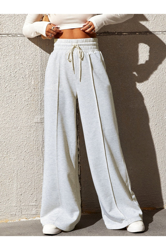 Honey Drawstring Elastic Waist Wide Leg Pants - Pants - FITGGINS