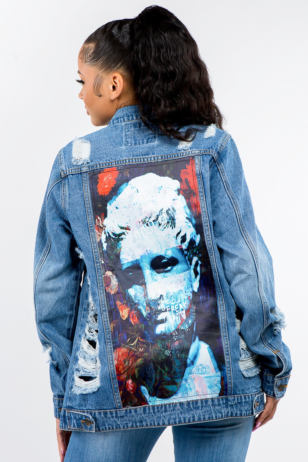 American Bazi Full Size Button Up Distressed Denim Jacket - Denim Jackets - FITGGINS