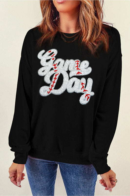 Letter Graphic Round Neck Long Sleeve Sweatshirt - Sweatshirts & Hoodies - FITGGINS