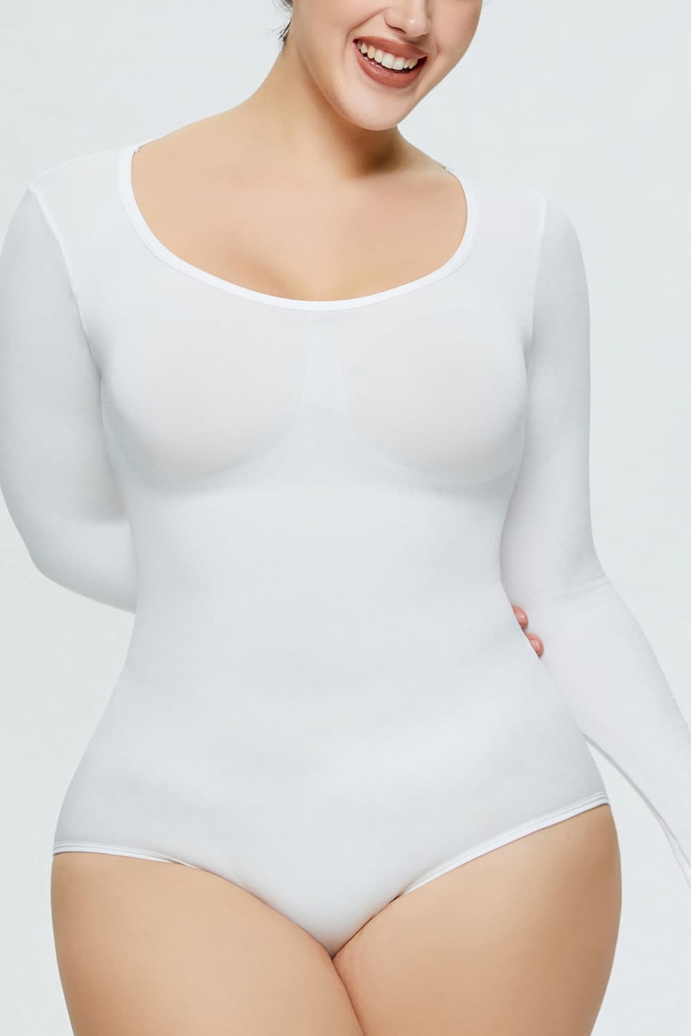 Long Sleeve Shaping Bodysuit White Fitggins