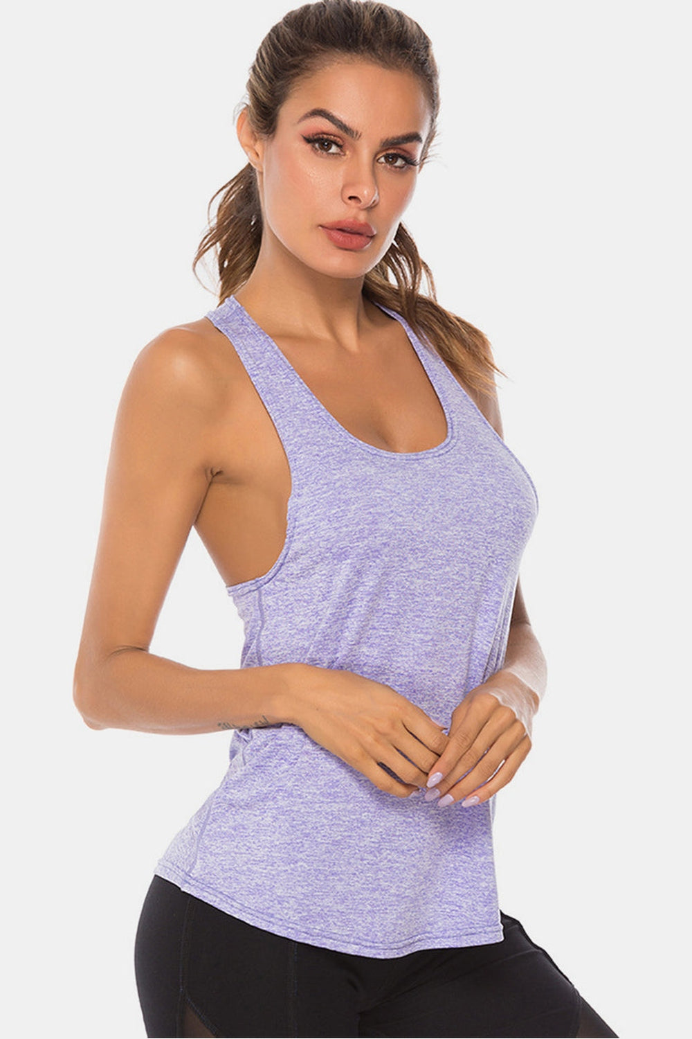 Full Size Scoop Neck Wide Strap Active Tank - Crop Tops & Tank Tops - FITGGINS