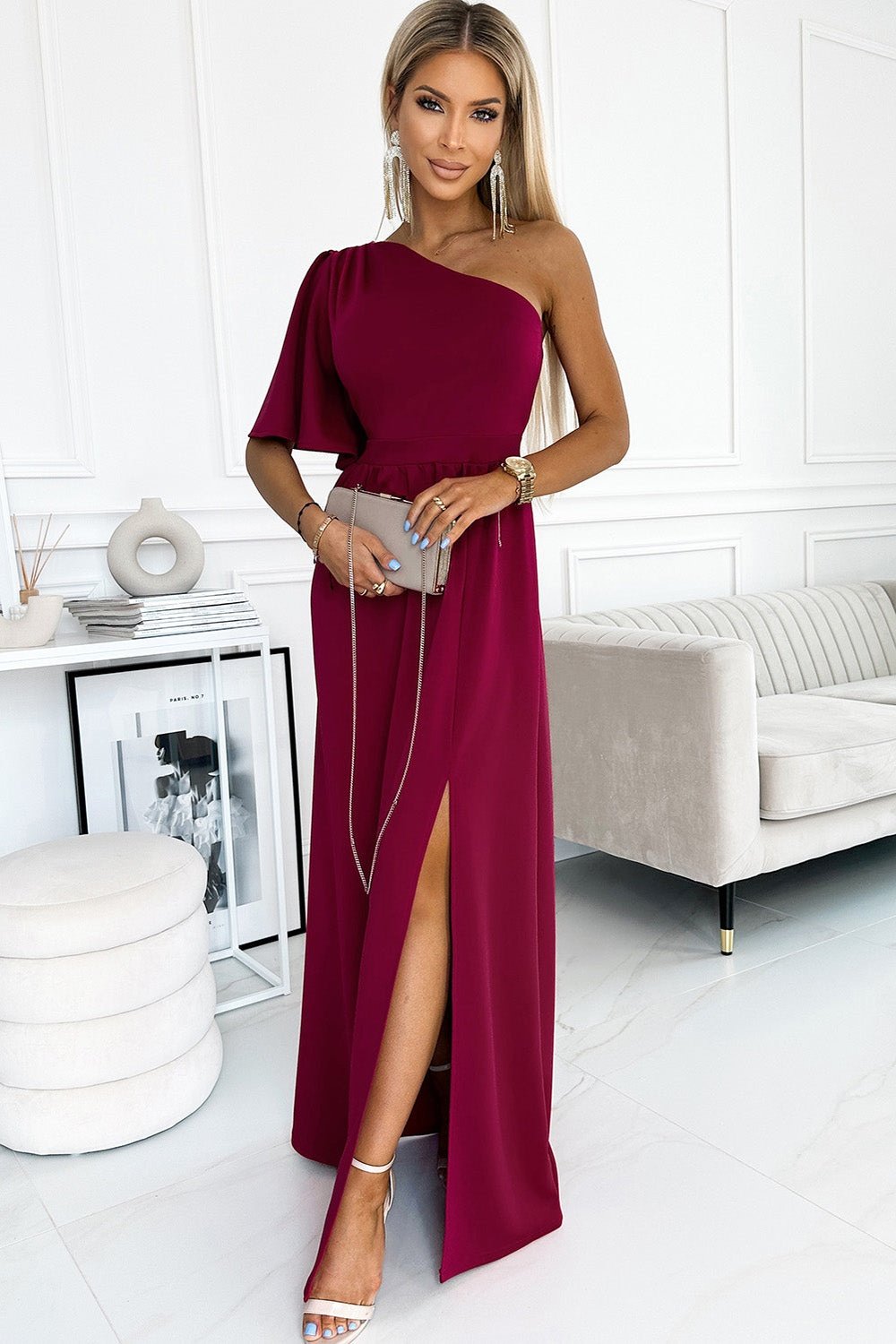 One shoulder Flutter sleeves Slit Dress - Cocktail Dresses - FITGGINS