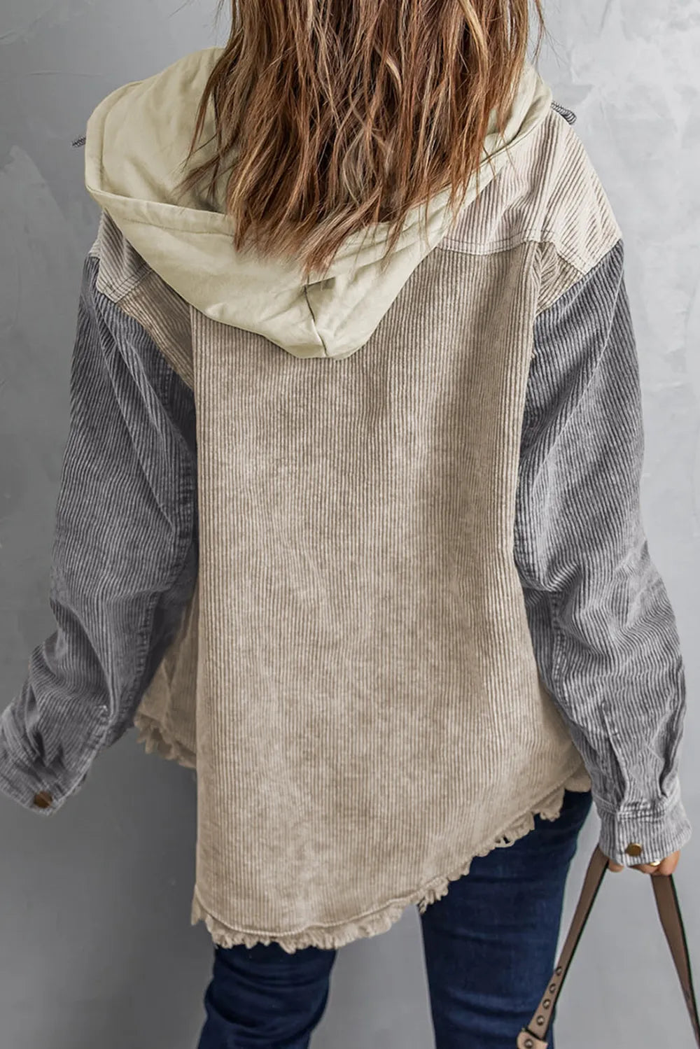 Snap Front Hooded Corduroy Shacket Fitggins