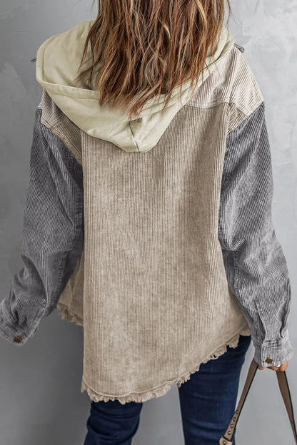 Snap Front Hooded Corduroy Shacket Fitggins