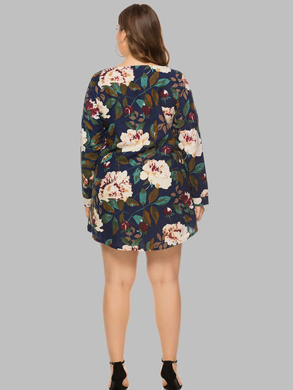 Full Size Floral Long Sleeve Mini Dress Fitggins