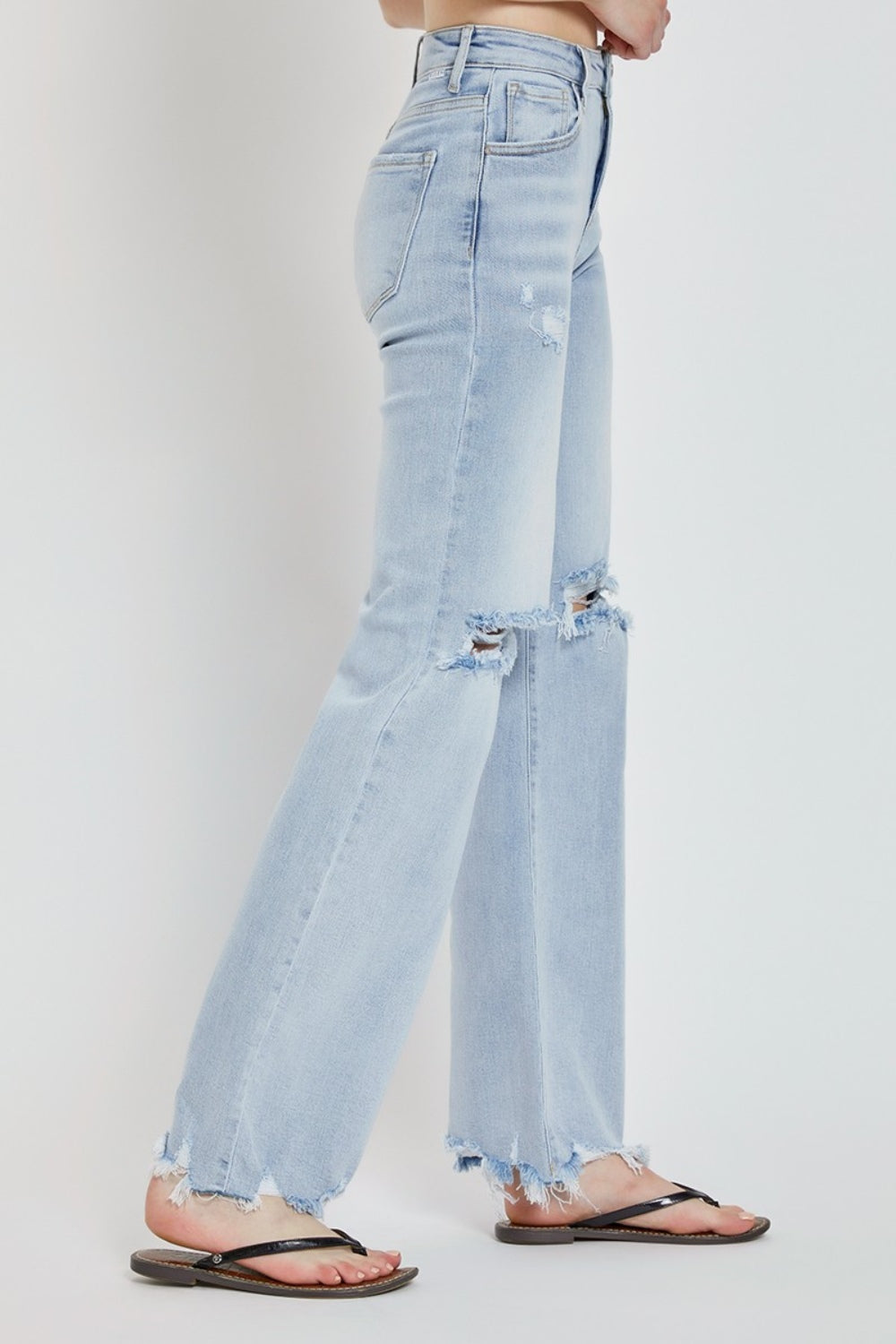 RISEN Full Size High Rise Distressed Wide Leg Jeans - Jeans - FITGGINS