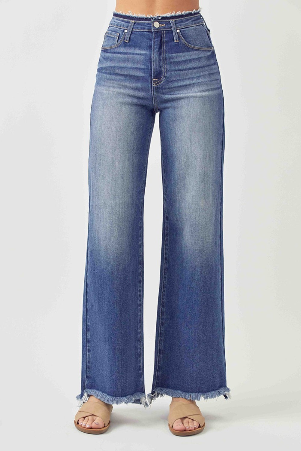 RISEN High Waist Raw Hem Wide Leg Jeans - Jeans - FITGGINS