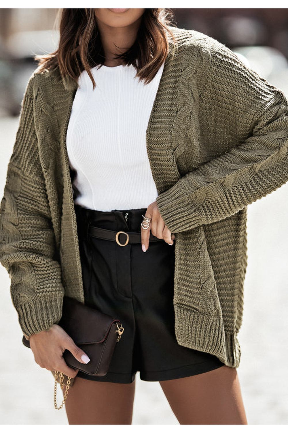 Cable-Knit Open Front Cardigan - Cardigans - FITGGINS