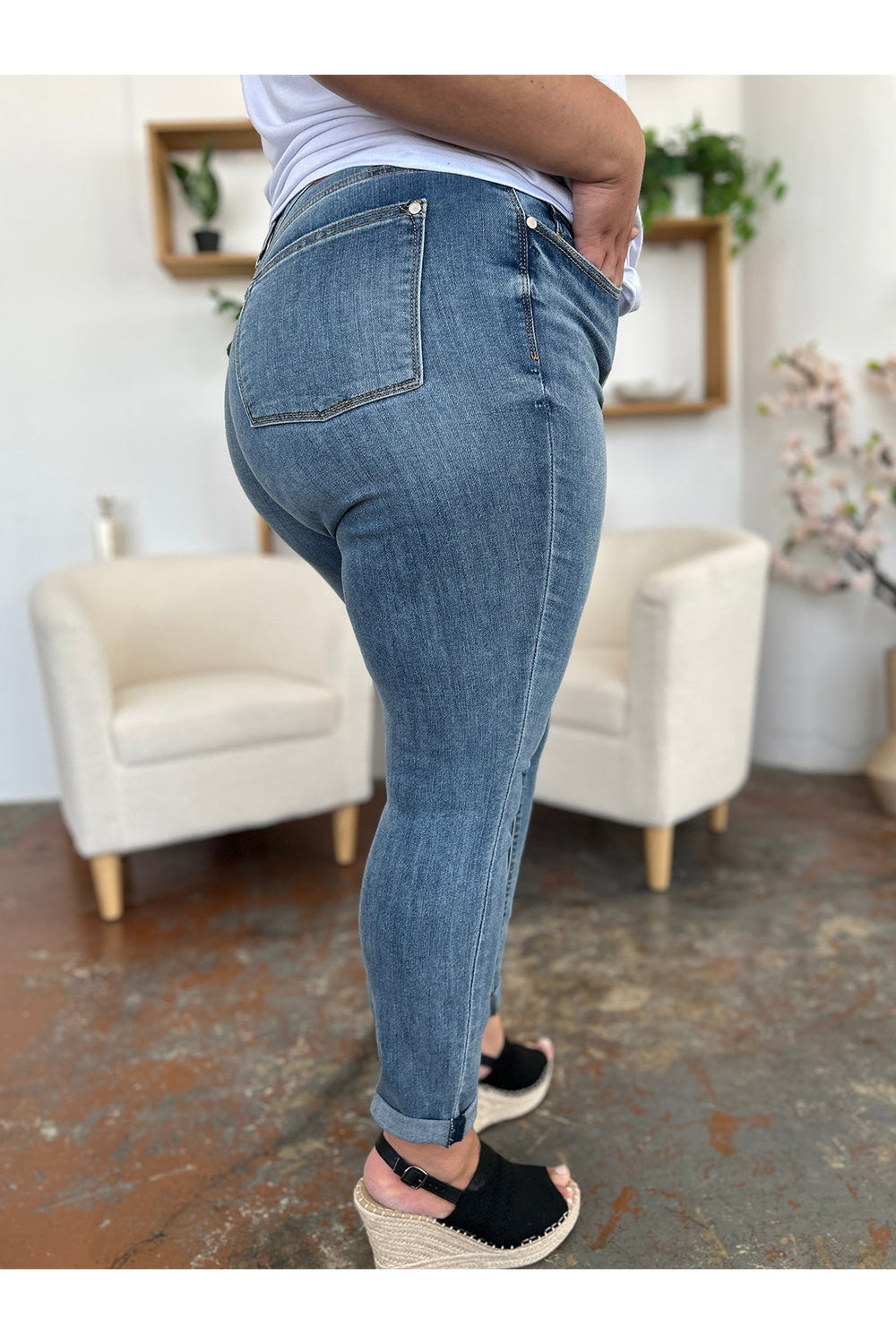 Judy Blue Full Size Cuffed Hem Slim Jeans - Jeans - FITGGINS