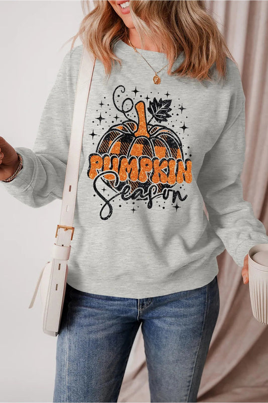 Graphic Round Neck Long Sleeve Sweatshirt - Sweatshirts & Hoodies - FITGGINS