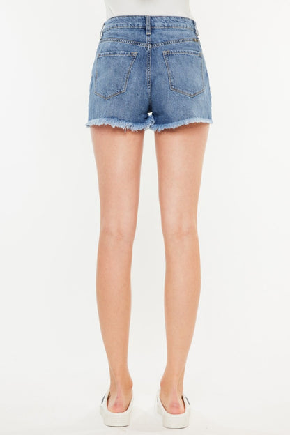 Kancan Distressed Raw Hem High Waist Denim Shorts - Denim Shorts - FITGGINS