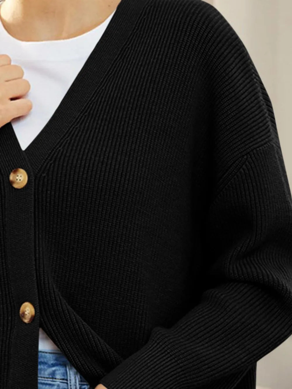 Button Down V-Neck Long Sleeve Cardigan Fitggins