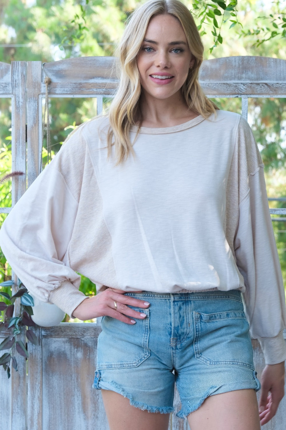 Hailey & Co Rib and Two Tone Knit Mixed Top - Shirts - FITGGINS