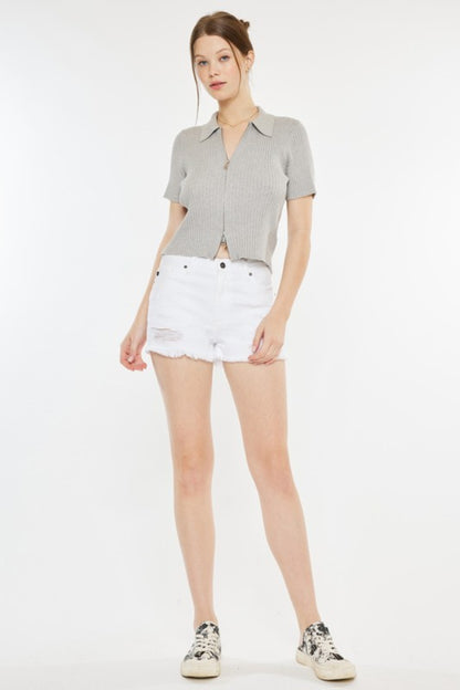 Kancan Raw Hem Distressed Denim Shorts - Denim Shorts - FITGGINS