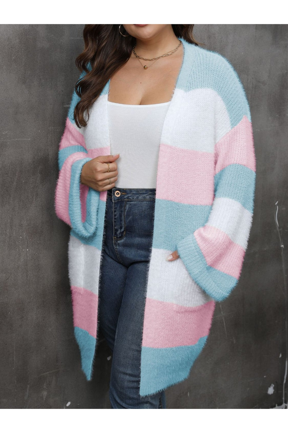 Plus Size Open Front Long Sleeve Cardigan - Cardigans - FITGGINS