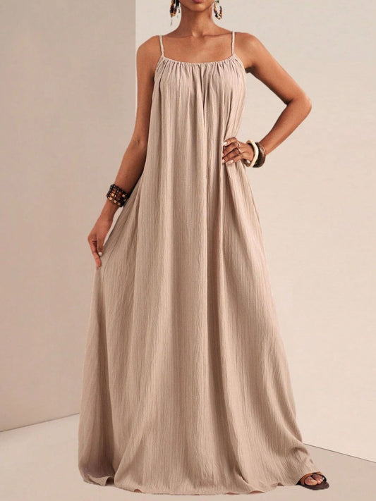 Spaghetti Strap Flowy Maxi Dress Khaki Fitggins
