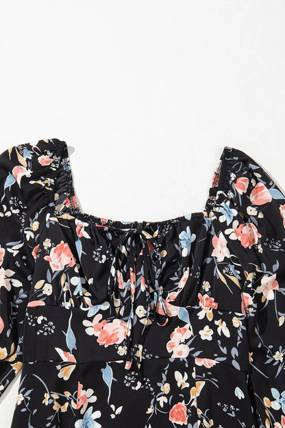 Floral Print Flounce Sleeve Midi Dress Fitggins