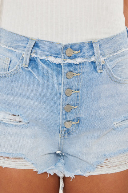 Kancan Distressed Button Fly Denim Shorts - Denim Shorts - FITGGINS