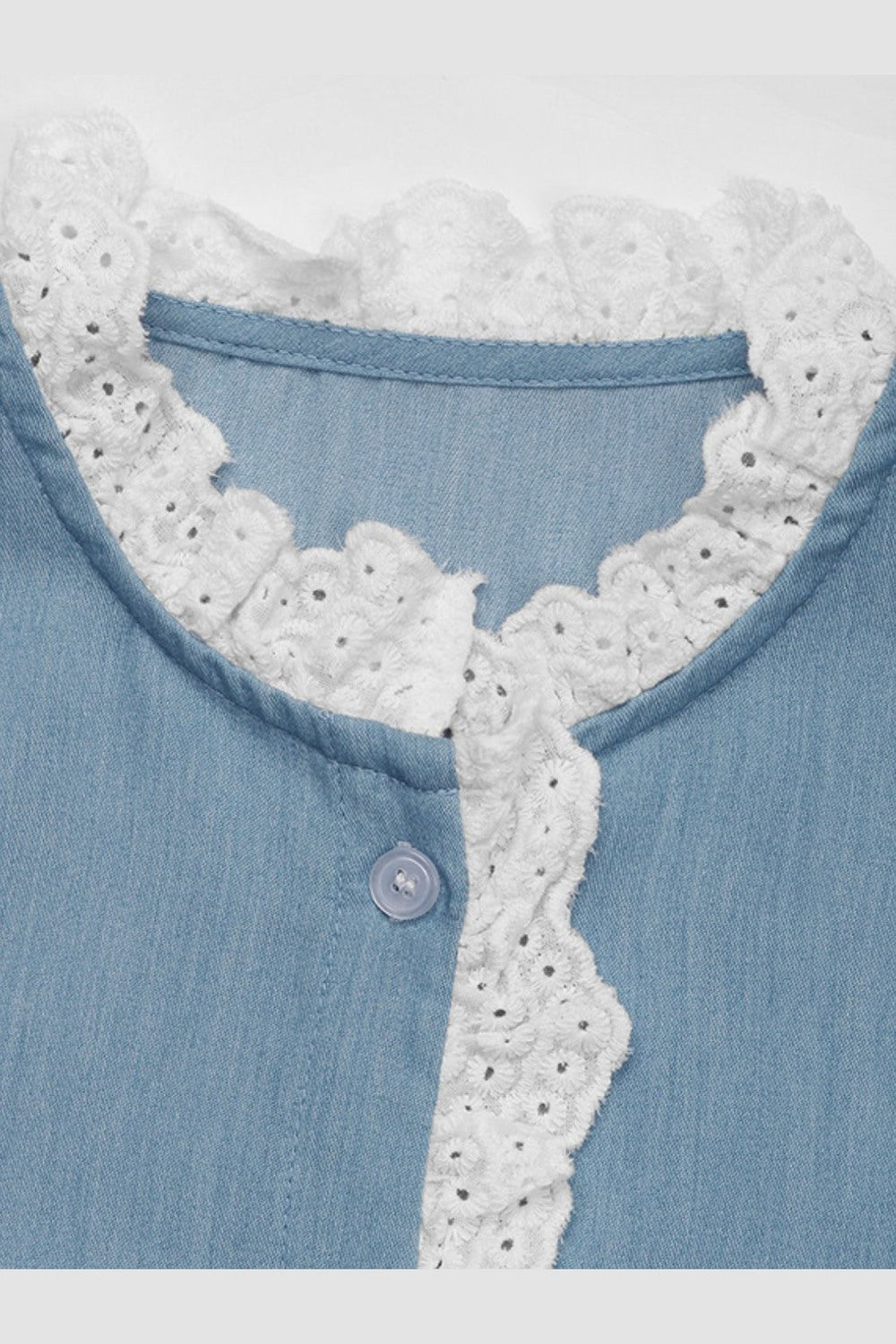 Perfee Lace Detail Button Down Long Sleeve Shirt - Shirts - FITGGINS