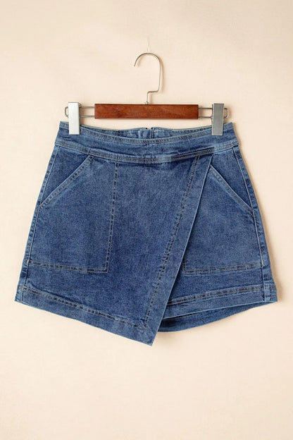 Asymmetrical Denim Skort with Pockets Fitggins